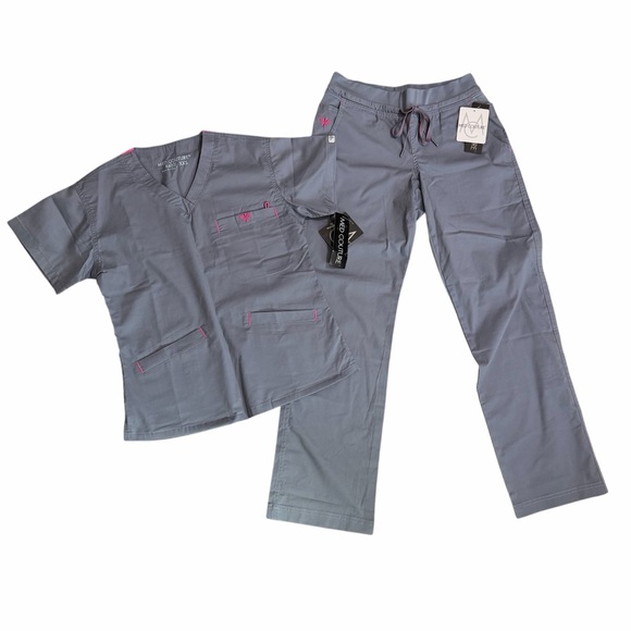 Med Couture Other - NWT Med Couture Scrub Set | Grey/Pink | 3 Pocket Top (XXS) & Scrub Pants (XSP)